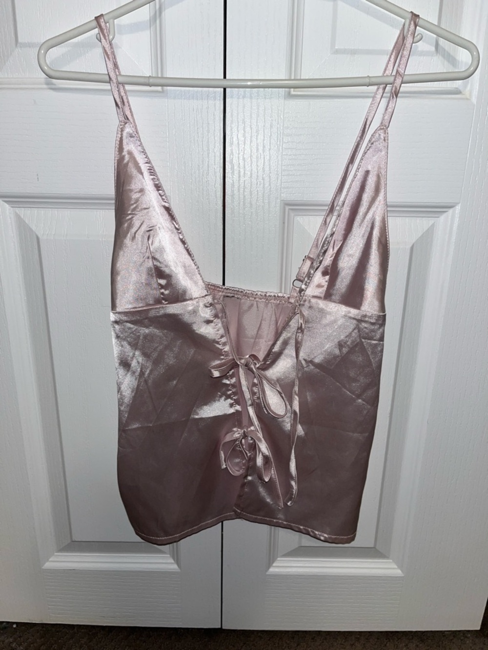Satin Pink Lace-Up Cami Top